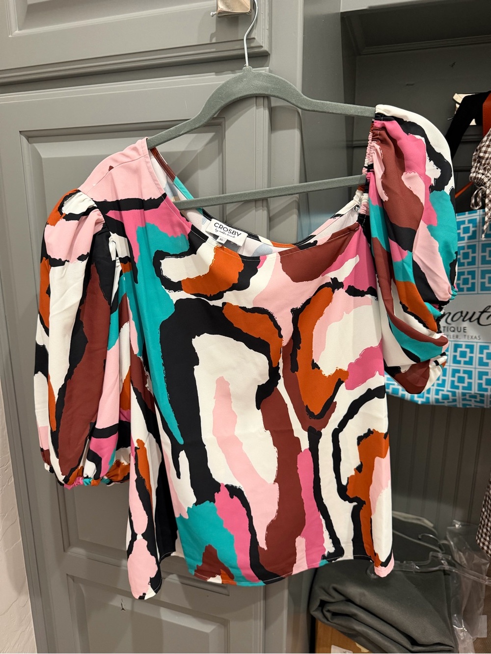 CROSBY by Mollie Burch Abstract Puff Sleeve Multicolor Top